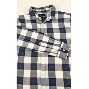 Braveman Men's Plaid Long Sleeve Button Down Shirt Navy White XXL